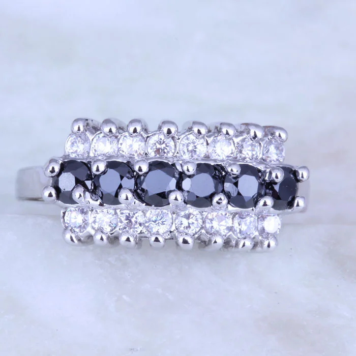 Женское кольцо с черным искусственным ониксом и белым фианитом|fashion rings for women|rings