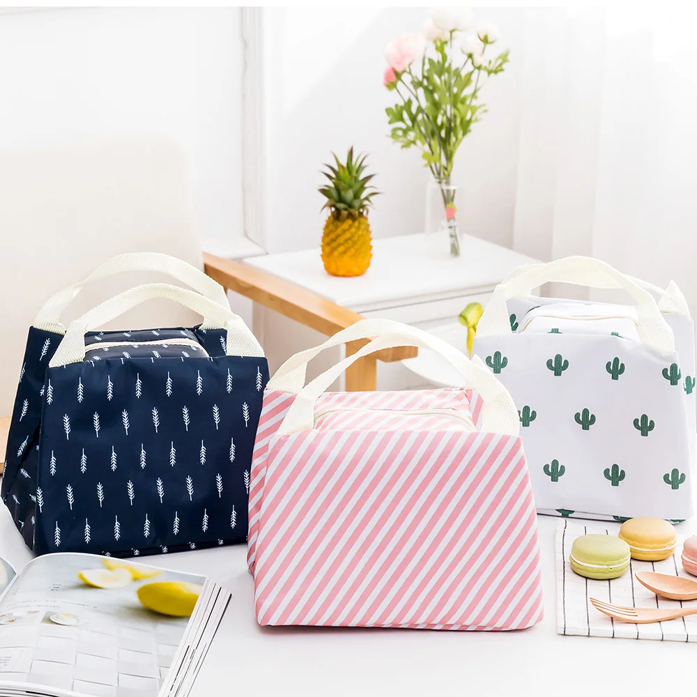 

New Flamingo Lunch Bags Women Portable Functional Canvas Stripe Insulated Thermal Food Picnic Kids Cooler Lunch Box Bag Tote