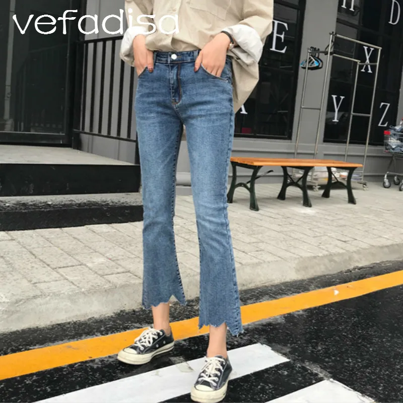 Vefadisa Асимметричная джинсовые штаны 2018 Высокая Талия Джинсы для