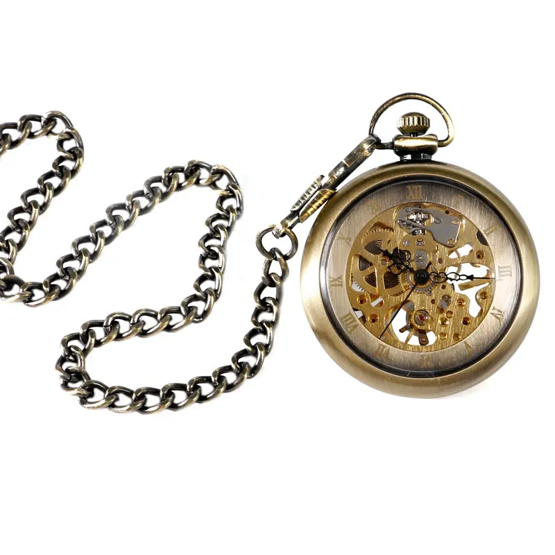 Новые уникальные бронзовые механические ручные карманные часы для мужчин и