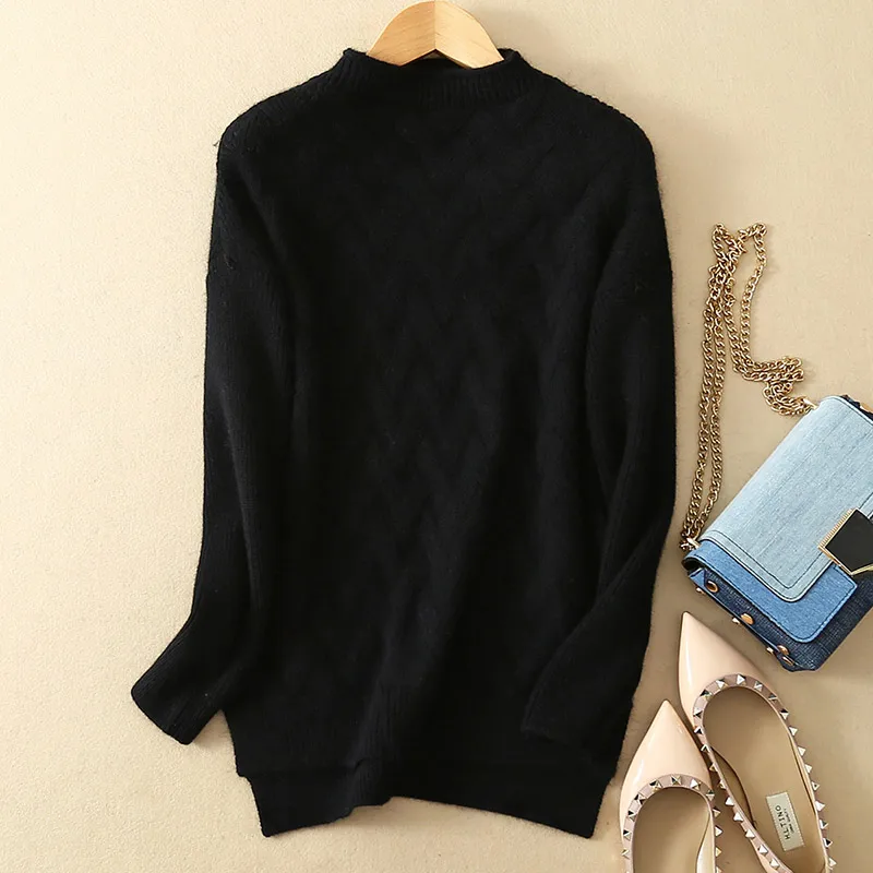 Женский кашемировый свитер облегающий пуловер с круглым вырезом и прорезями