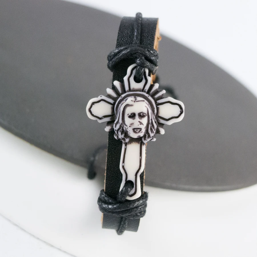 Мужской кожаный браслет Crucifix ограниченный материал из кости яка винтажные