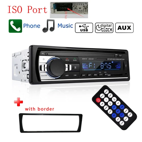 With ISO Port Podofo Авторадио JSD-520 12V In-dash 1 Din Bluetooth автомагнитолы SD MP3 плеер Авто Аудио Стерео FM приемник Aux вход - Цвет: With ISO Port