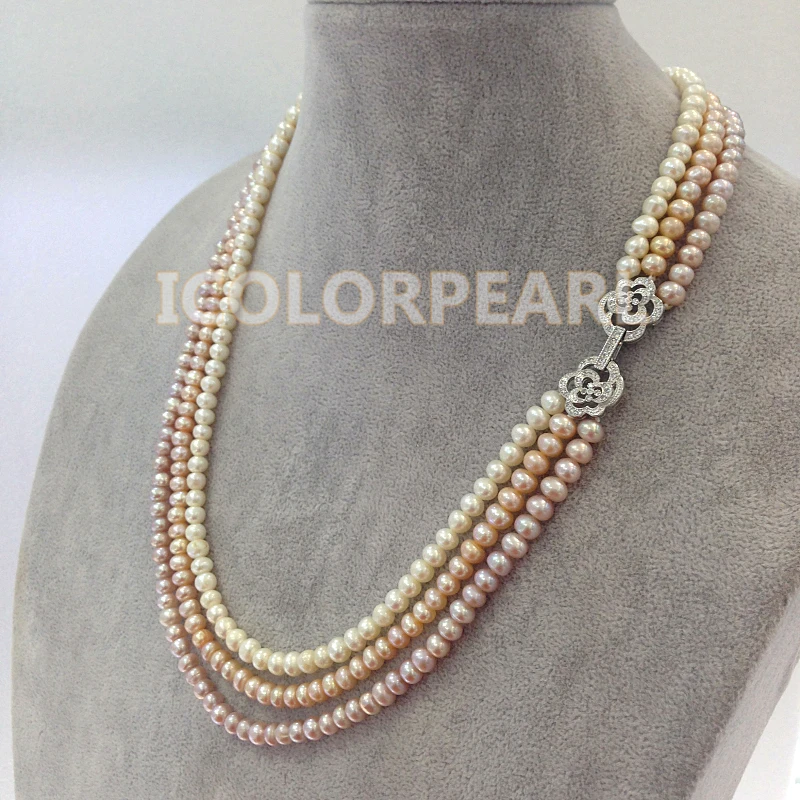 Ожерелье из трех нитей с пресноводным жемчугом 6 7 мм|necklace with|jewelry necklacepearl jewelry necklace