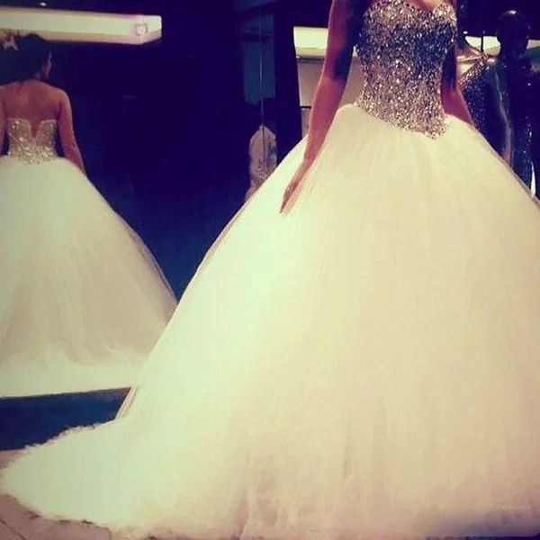 

Ball Gown Wedding Dresses 2019 Crystal Beaded Tulle Bridal Gowns Vestido De Noiva Arabic Bride gelinlik Formal Sparkly Fluffy