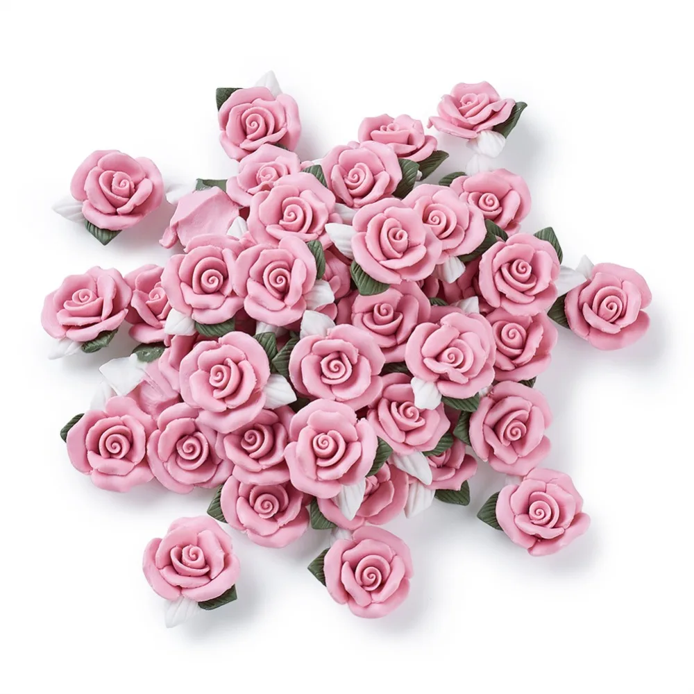 

Flower Porcelain Cabochons China Clay Beads, Pink, 23~25x20.5~21x10~11mm