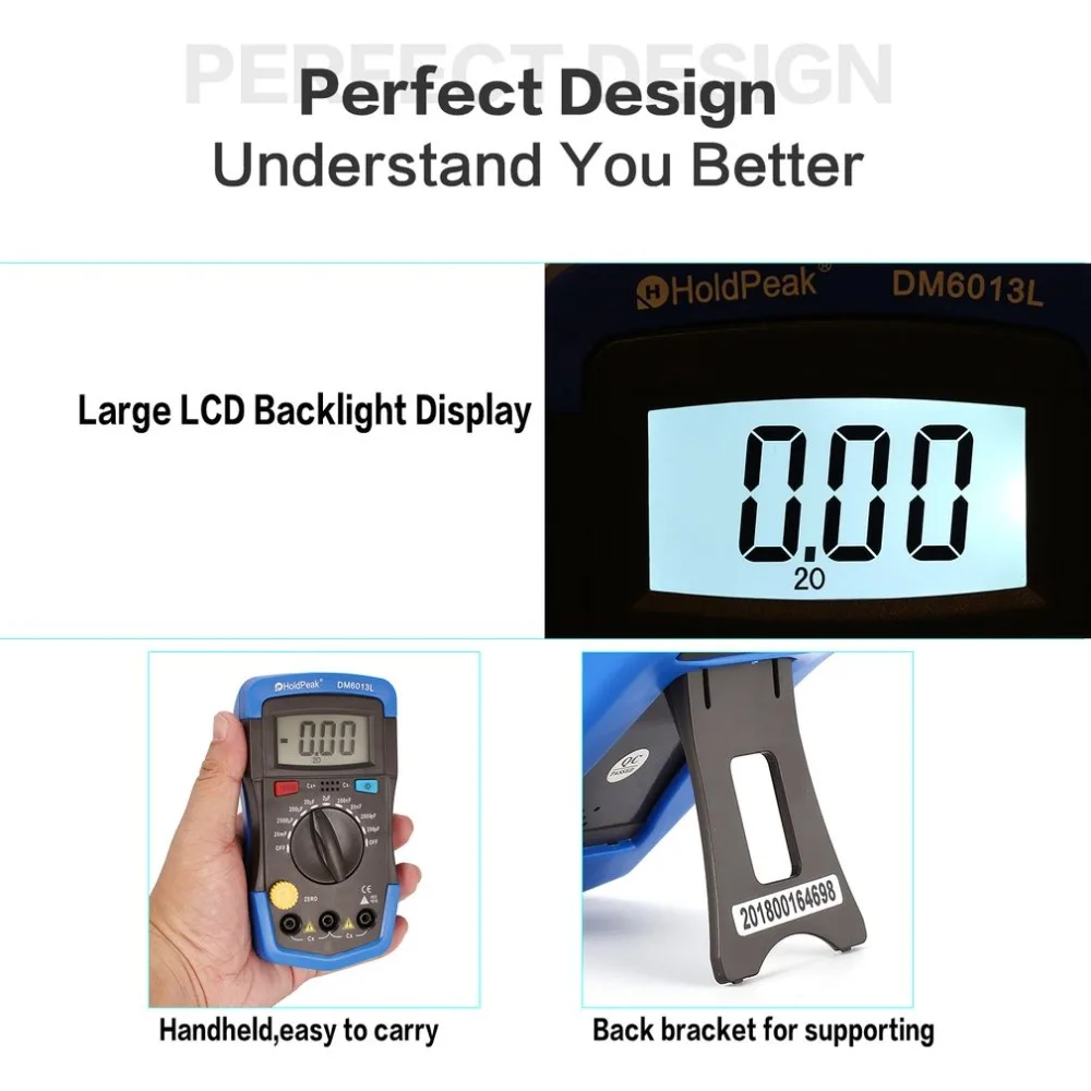 DM6013L Portable Handheld Digital Capacitance Capacitor Meter 1999 Counts Tester 200pF~20mF Data Hold Backlight | Инструменты