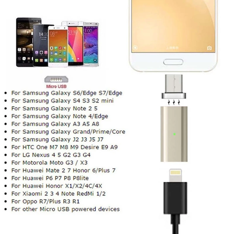 Магнитный адаптер Lightning для Micro usb type C для Android S8 S7 LG