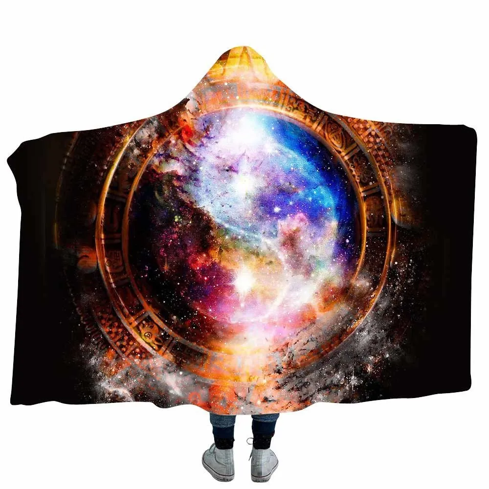 Одеяло с капюшоном из кораллового флиса 3D-принтом Тай-Чи для путешествий