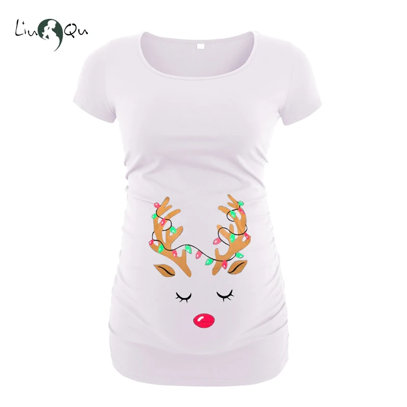 Женская одежда для беременных футболка с рисунком рождественского оленя и