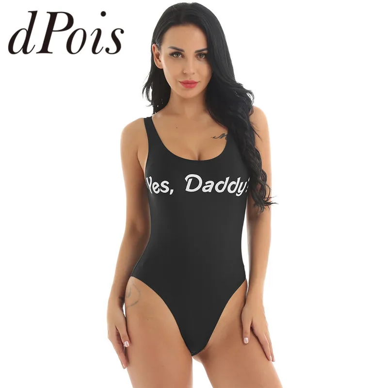 Летние женские модные цельные Yes Daddy с буквенным принтом Глубокий u образный вырез