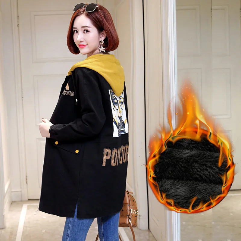 

Cowboy Medium Long Coat Autumn and Winter 2018 New Style Loose Black Gray Hip Hop Street Garment