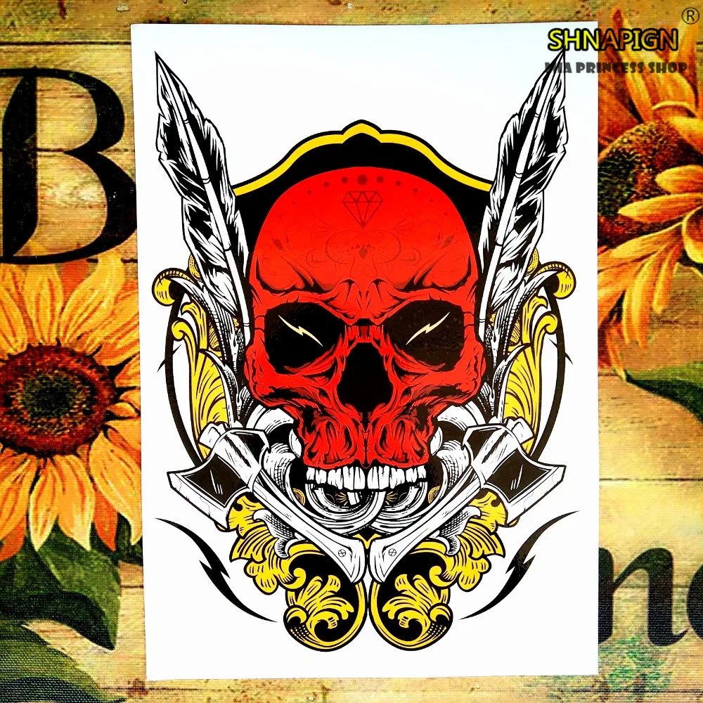 SHNAPIGN красный череп временная татуировка боди-арт вспышка наклейка s 12*20 см