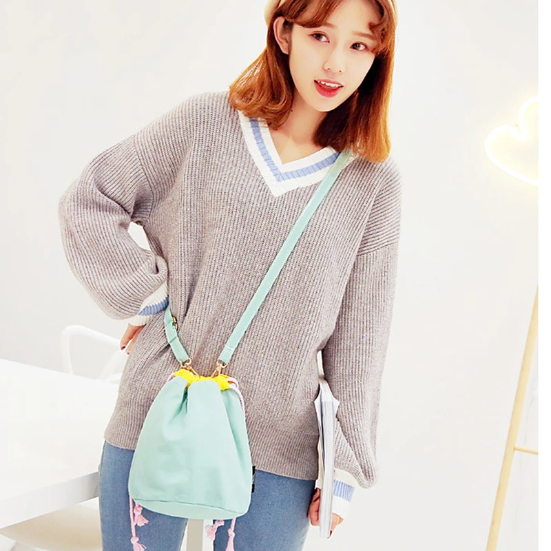 Модная сумка на шнурке через плечо Маленькая женская мешок из хлопка и льна