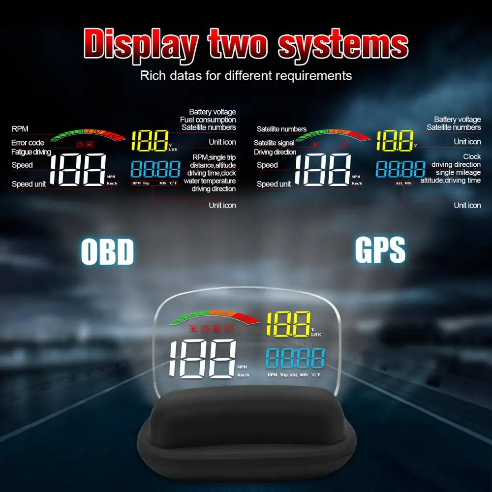 HD OBD2 автомобильный HUD бортовой компьютер C800 2 в 1 gps OBD скоростной проектор Цифровой измеритель скорости дисплей с подсветкой охранная сигнализация HUD автомобиль