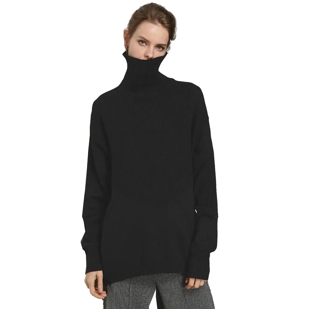 Sweater Women 2018 Runway High Grade Cashmere European Style Notched side Aysmmetrical Length Sweaters Pullover Shirts | Женская одежда