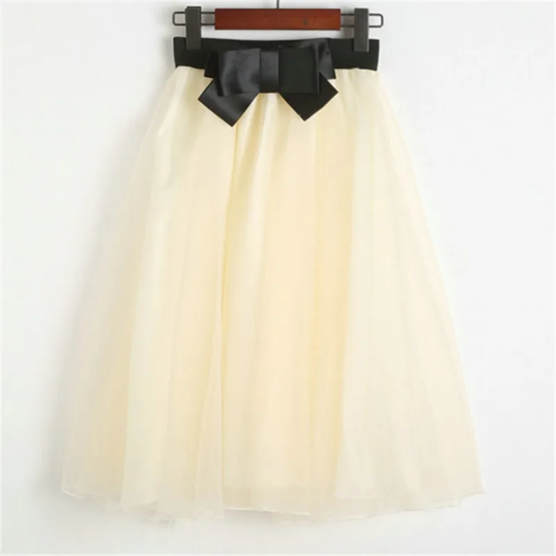 Neophil 2022 Vintage Black Pink Tulle High Waist Bow Midi Skirts Girls Women Organza Mesh Pleated Ball Gown Fluffy Jupes S08014