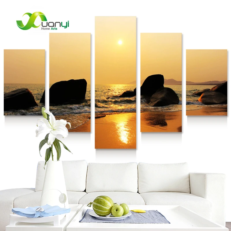 

5 Panel Wall Picture Sunset Sunrise Canvas Painting On The Wall Decor Poster Art Seascape Home Picture For Living Room Unframed