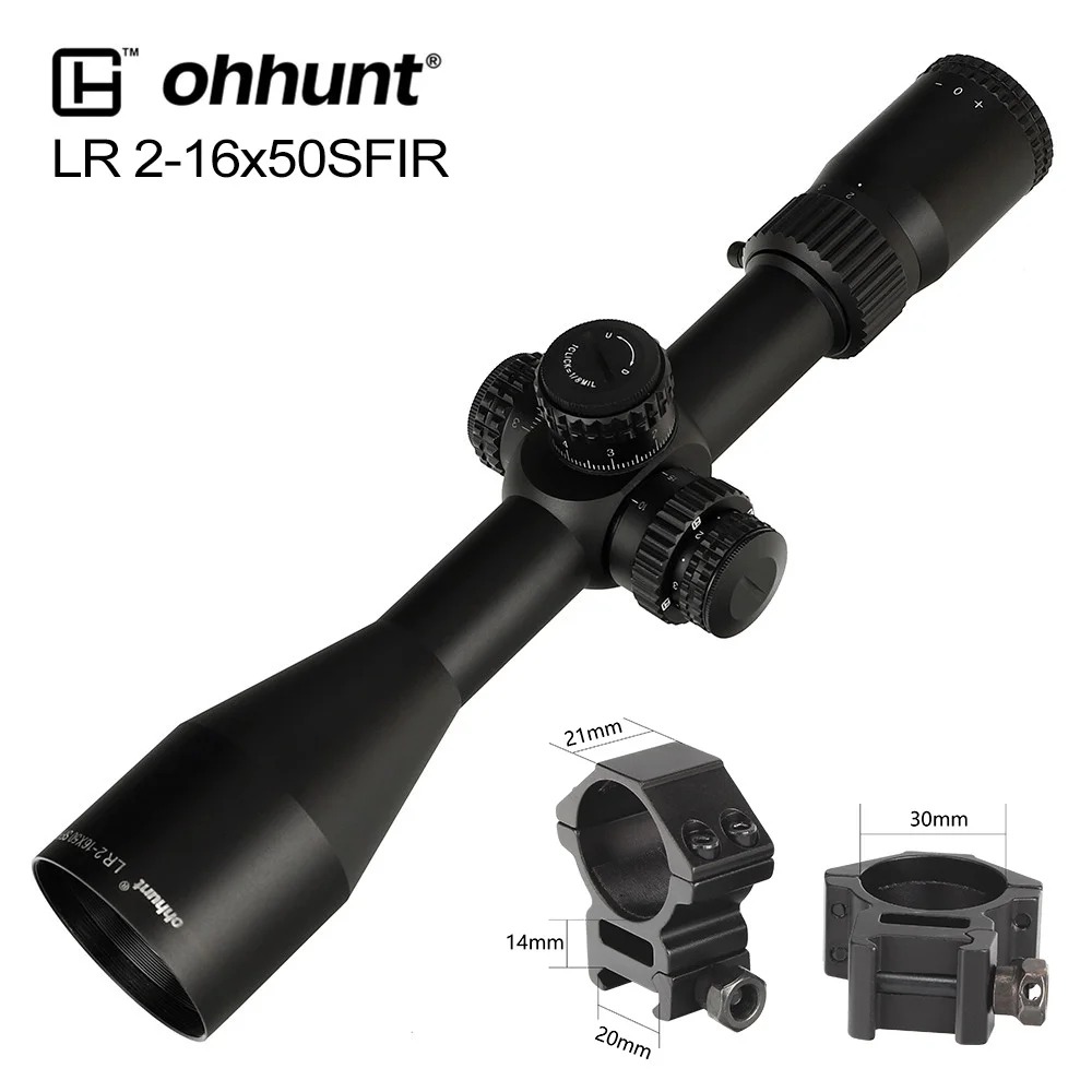 Ohhunt LR 2-16x50 SFIR охотничий прицел Mil Dot стекло травленая сетка Красное освещение боковая параллакса башенки Блокировка сброса прицел - Цвет: Med Picatinny Rings