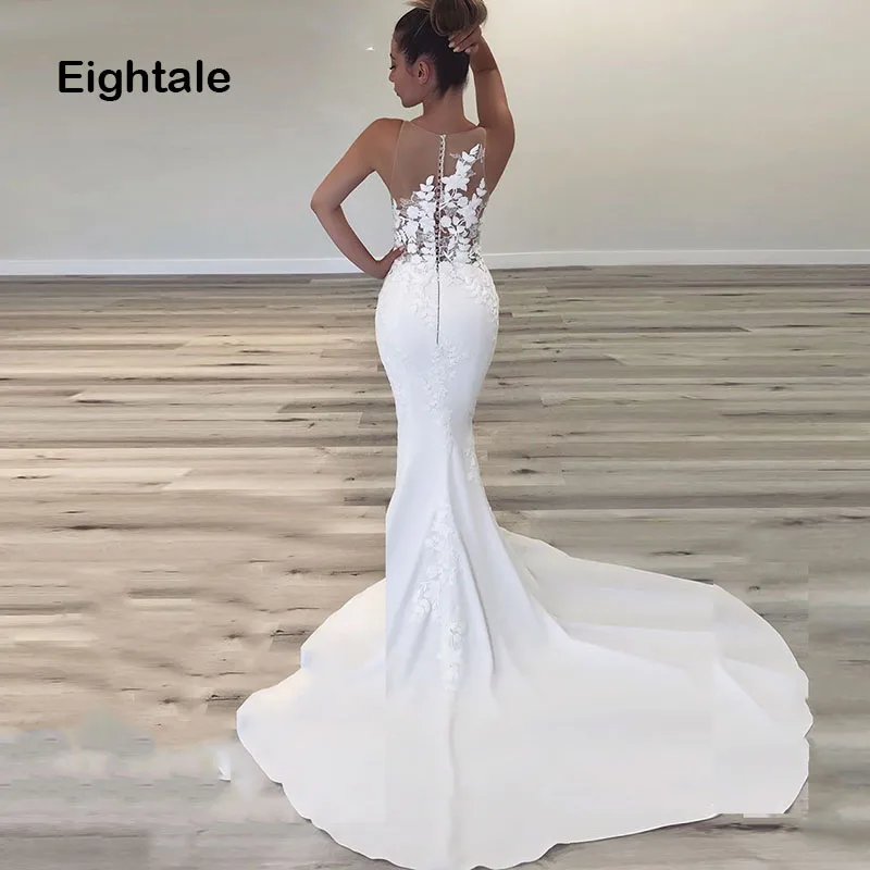 

Eightale Sexy Wedding Gown Mermaid Wedding Dresses 2019 O Neck Appliqued Lace with Small Train Boho Bride Dress Free Shipping