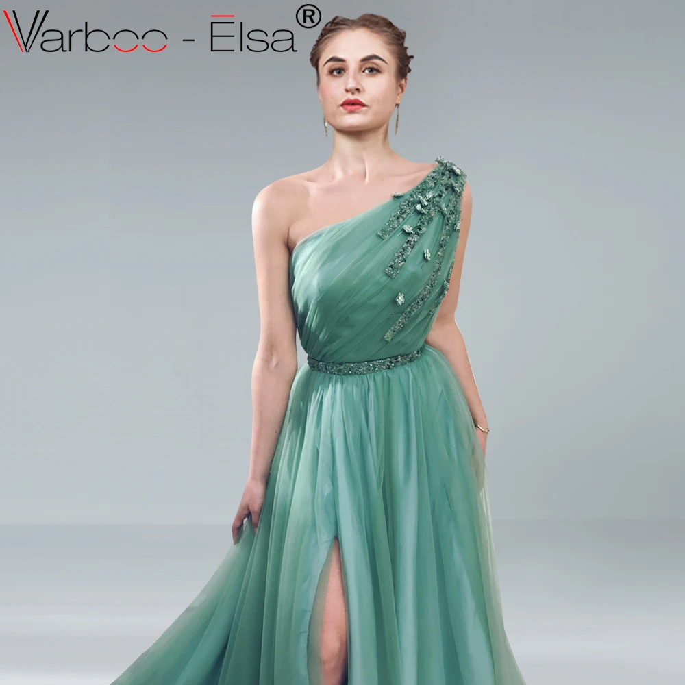 VARBOO_ELSA зеленое Тюлевое вечернее платье на одно плечо 2018 сексуальное
