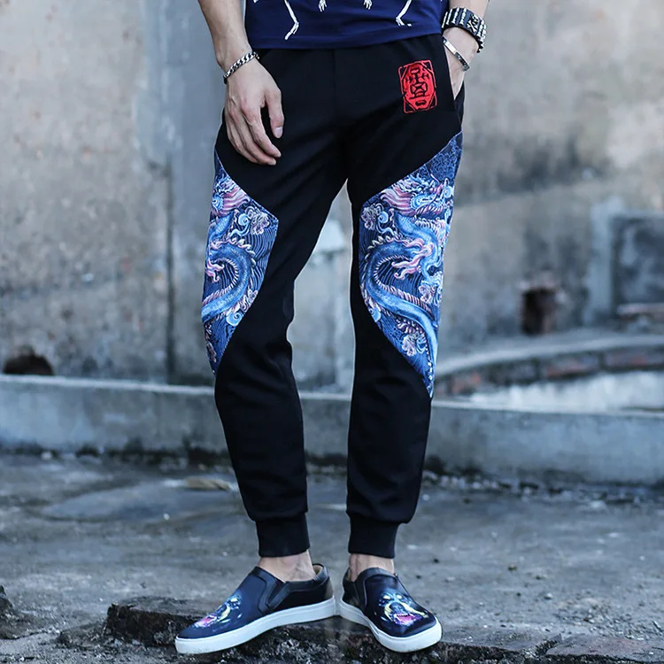 

Men Casual Pants Straight Fit Mens Joggers Pants Chinese Dragon Hip Hop Sweatpants Print Cotton Track Pants Slim Fit Streetwear