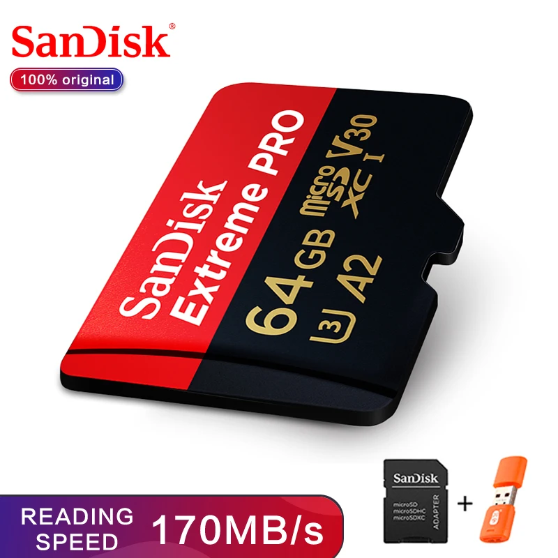 Двойной Флеш-накопитель SanDisk Extreme Pro microSDHC/microSDXC новое обновление карты памяти microSD TF карты 170 МБ/с. 64 Гб Class10 U3 A2 V30