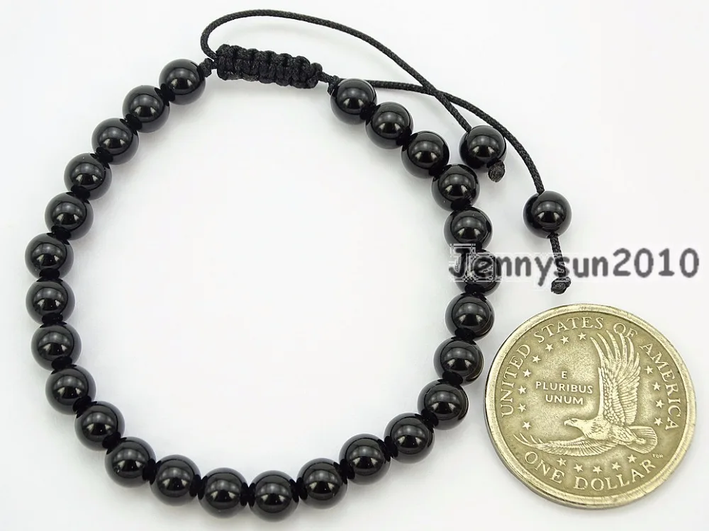 

Handmade 6mm Adjustable Natural Black Onyx Gems Stone Round Beads Bracelet Healing Reiki 5Strands/Pack