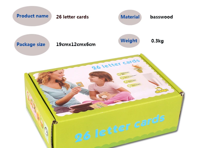 Mubei New Wooden Toys Cognitive Card Animals,English Words and letters Wooden Card for Child Educational Montessori Wood Toys