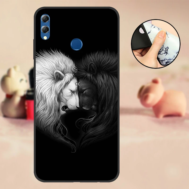 AHBSV Чехол для huawei Honor 8X черный мягкий Силиконовый ТПУ чехол из ТПУ чехол для huawei Honor 8X бампер с милым рисунком черный чехол - Цвет: AHBSV