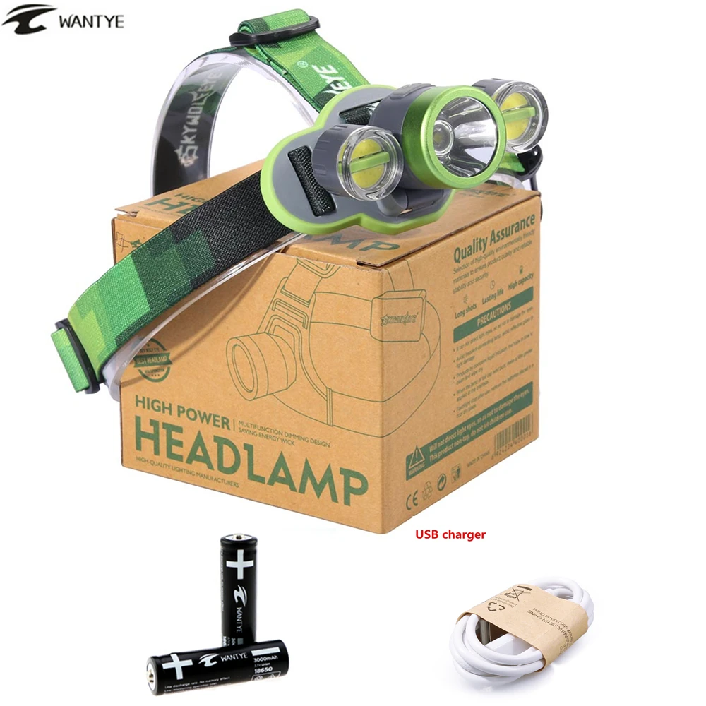 USB Перезаряжаемые фара фронтальные 10000Lm XM L L2 + 2LED фары 18650 Глава фонарик