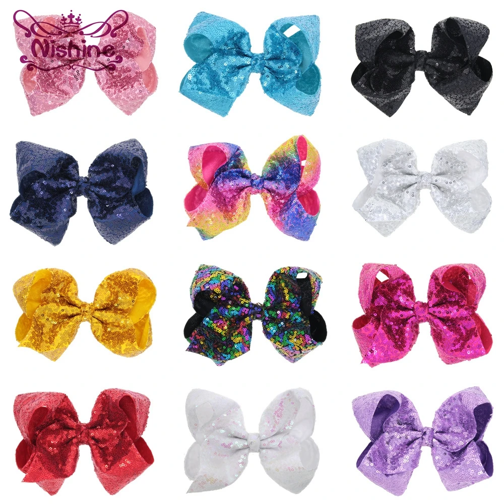 

Yundfly 8 Inch Sequin Bow Hair Clip Fish Scales Large Bowknot Girls Hairpins Big Bows Baby Children Headwear Hair Accessories