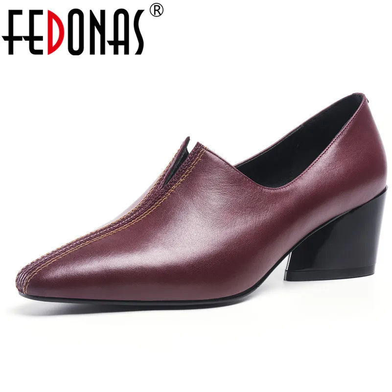 Женские туфли-лодочки FEDONAS повседневные туфли из натуральной кожи на квадратном