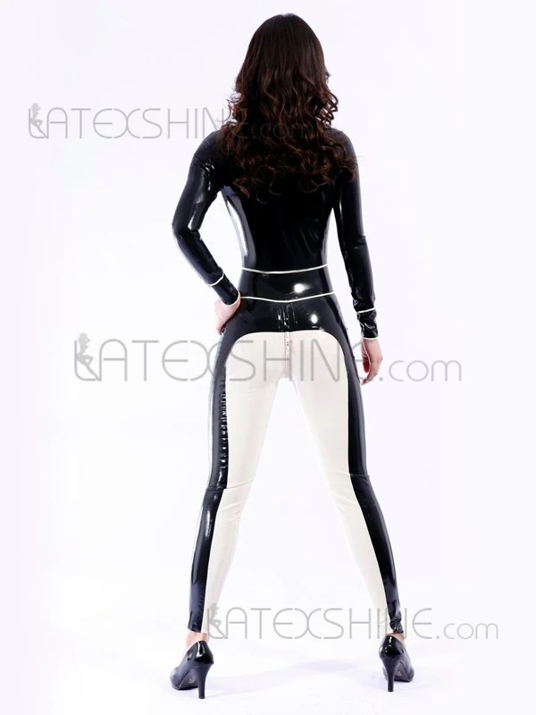 Черно белый крутой многоцветный корректирующий унисекс боди латексный костюм