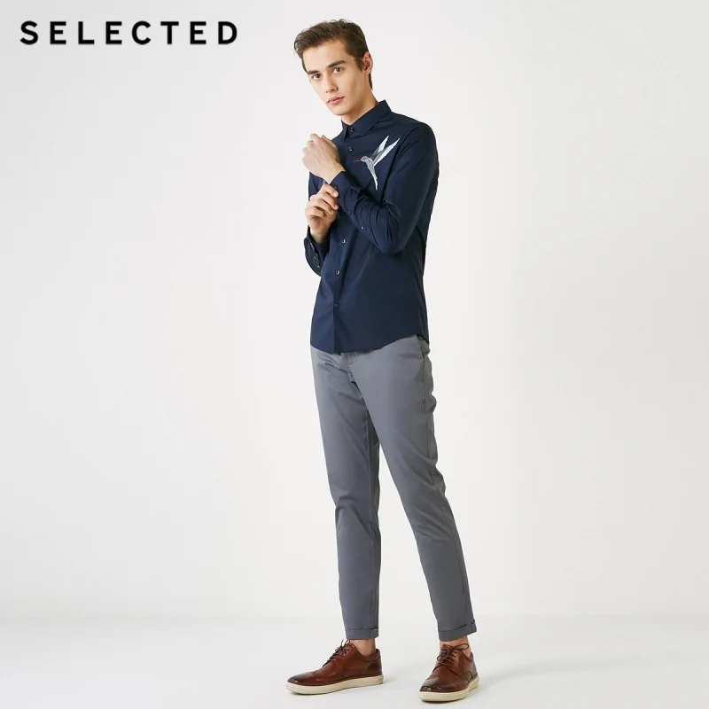 SELECTED Men's Hummingbird Embroidery Slim Fit Long sleeved Shirt S|419105521|Повседневные рубашки| |