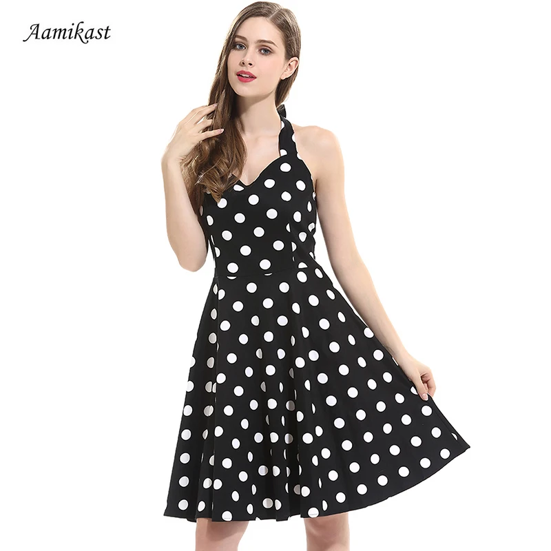 

Fashion Summer Women Dresses Vintage Polka Dot Halter Sleeveless Loose Dress Elegant Print Bodycon Dress Casual Women Clothes