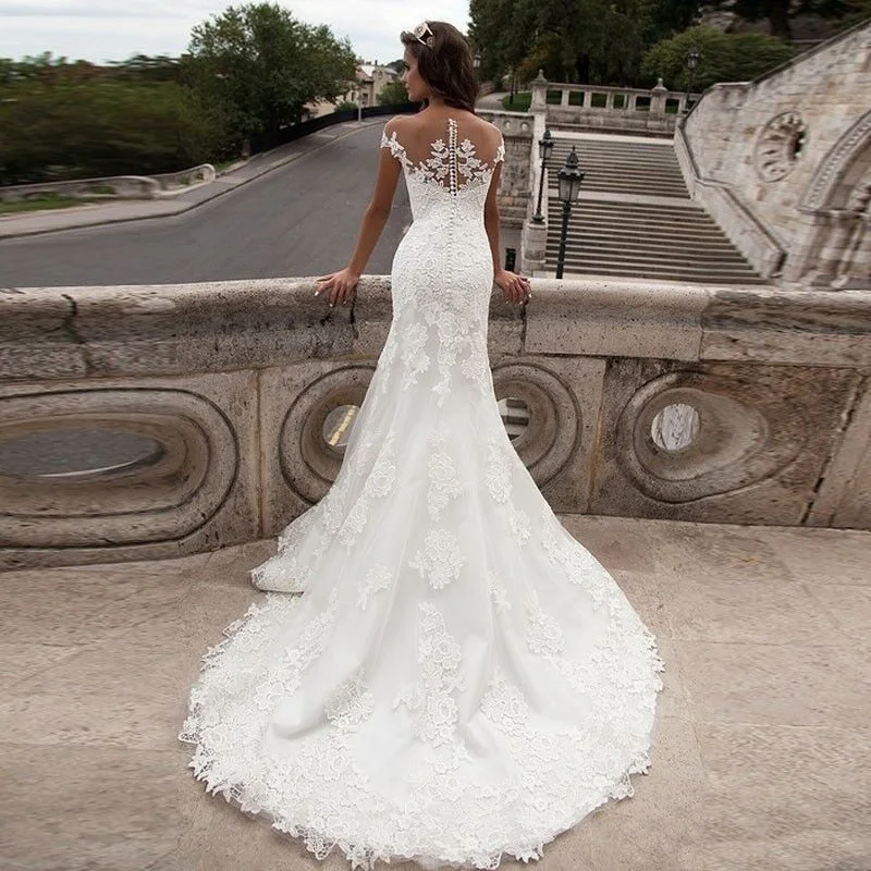 SIJANE Vestido De Noiva See Through Вернуться Кружева Русалка Платья для вечеринок на заказ
