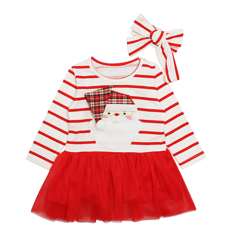 Rorychen 2019 New Arrived Toddler Kids Baby Girls Santa Claus Striped Princess Dress Christmas Outfits Clothes | Детская одежда и