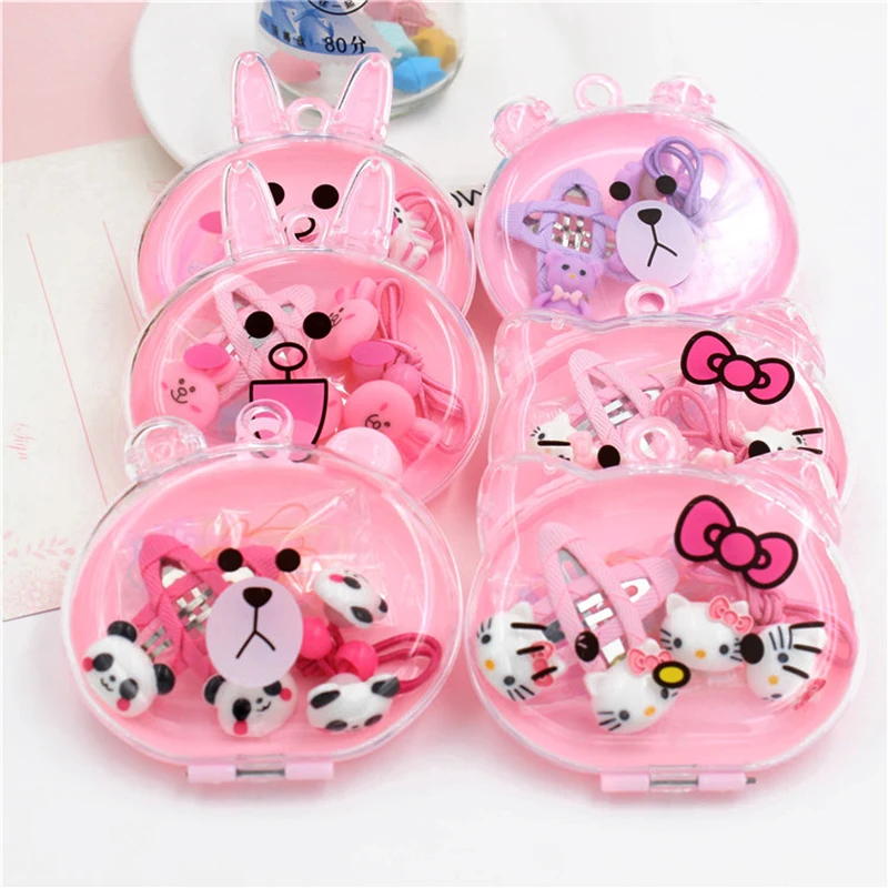 Горячая Распродажа hello kitty заколки для волос эластичные резинки для волос набор для девочек акриловые Мультяшные медведи кролик кошачьи заколки, аксессуары