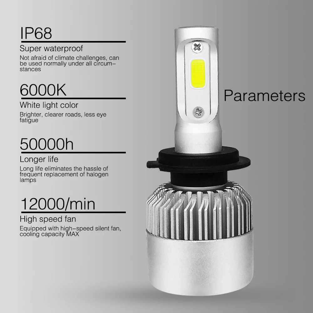 2 шт. Автомобильные светодиодные фары H4 Led H7 H11 H27 H1 H3 9005 HB3 9006 HB4 COB 12V 72W 8000LM 6500K