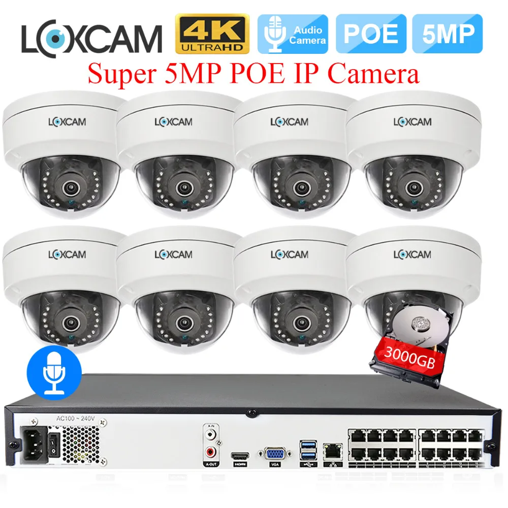 H.265 16CH 4 K POE NVR комплект 5MP CCTV система аудио Крытый уличная Антивандальная IP66