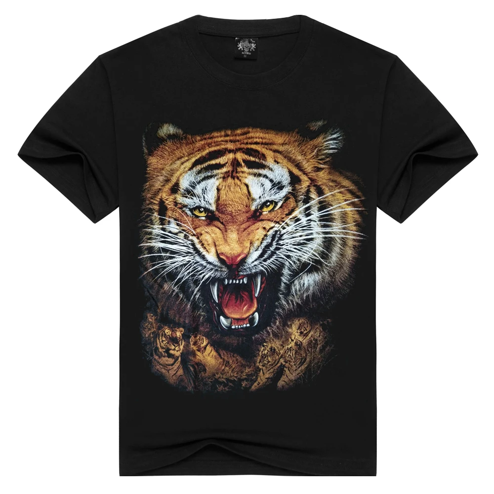 

3d Ferocious tigers printing Men's 100% cotton T-shirt men black t shirt 3d tiger design t-shirts loose tshirt man plus size