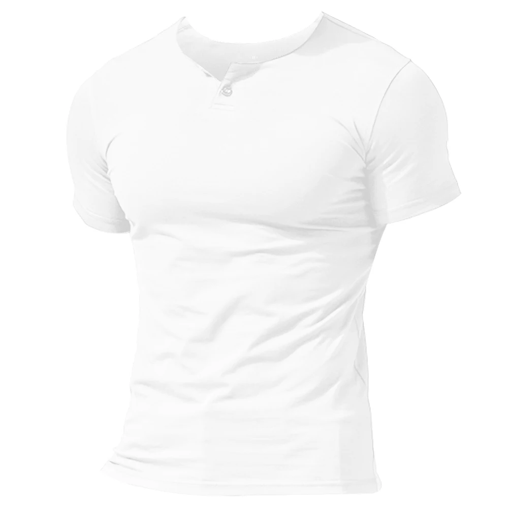 Белый MUSCLE ALIVE Мужская Летняя Повседневная футболка с коротким рукавом Henleys однокнопочная планка простая футболка с круглым вырезом Бодибилдинг Фитнес - Цвет: Белый