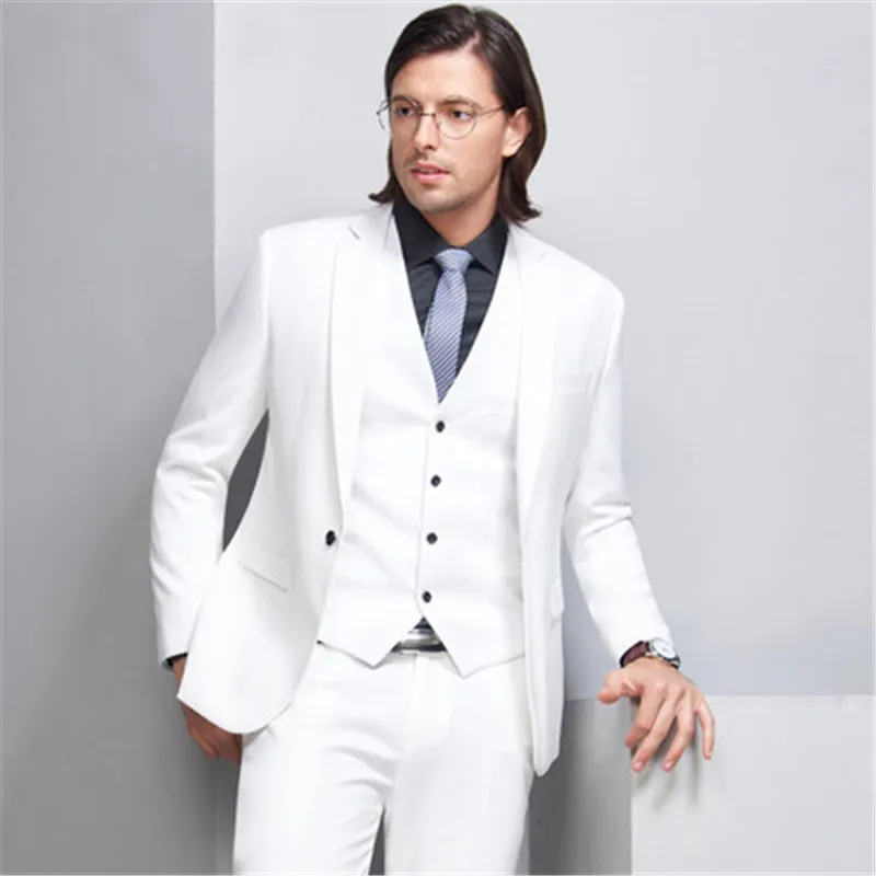 Lastest 3 pieces White Luxury Brand Groom Tuxedo wedding suits for men 2017 Formal Trim Fit mens suit (Jacket+Pants+Vest) | Мужская