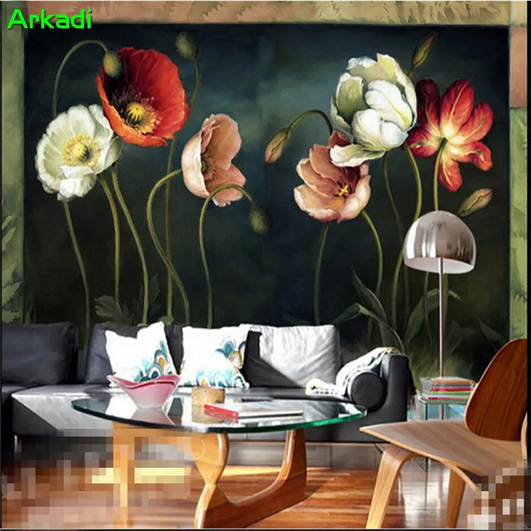 Custom mural bedroom wallpaper 3d photo home decor vintage fashion small floral poppy flower oil painting | Обустройство дома