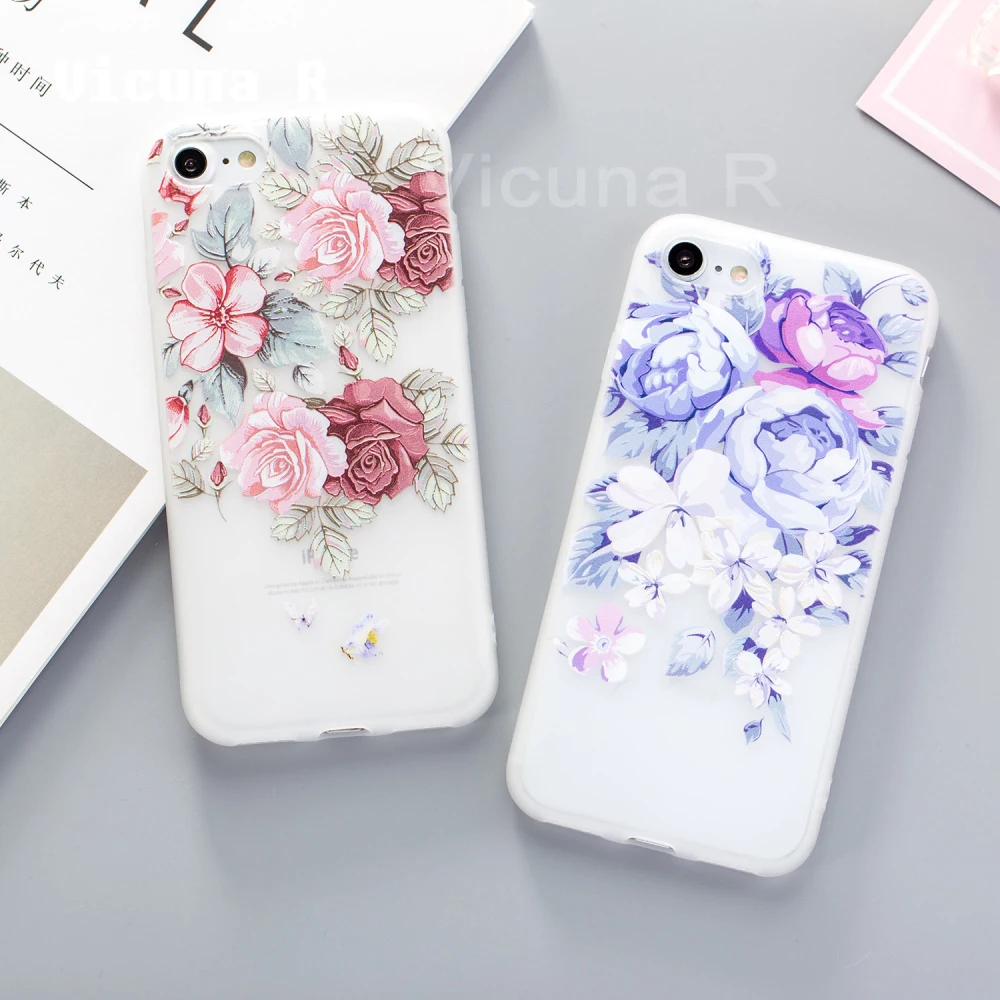 3D Relief Flower Phone Case For iPhone 6 6s Clear Floral Cases X 8 7 6S 5 5s SE Plus Soft Silicone Back Cover |