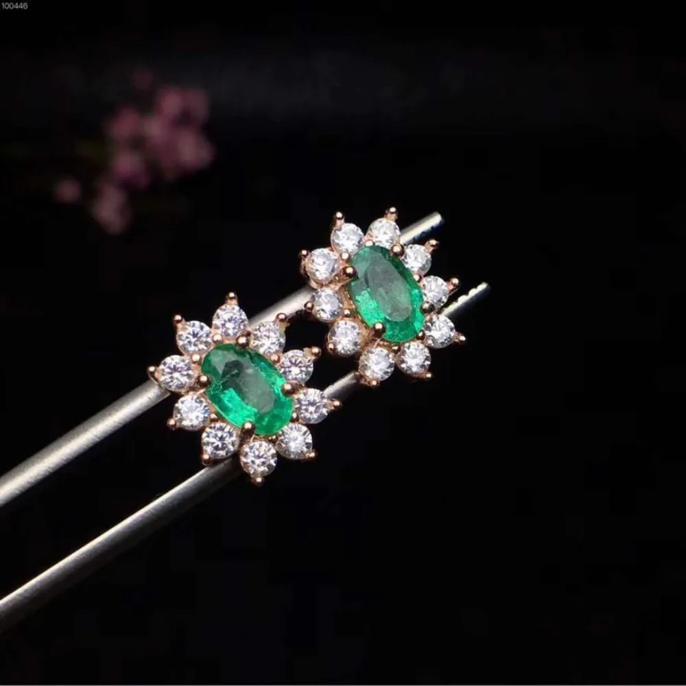18K Gold-plated 925 Sterling Silver Colombia Emerald Stud Earrings for Women Natural Gemstone 4 x 6 mm | Украшения и аксессуары