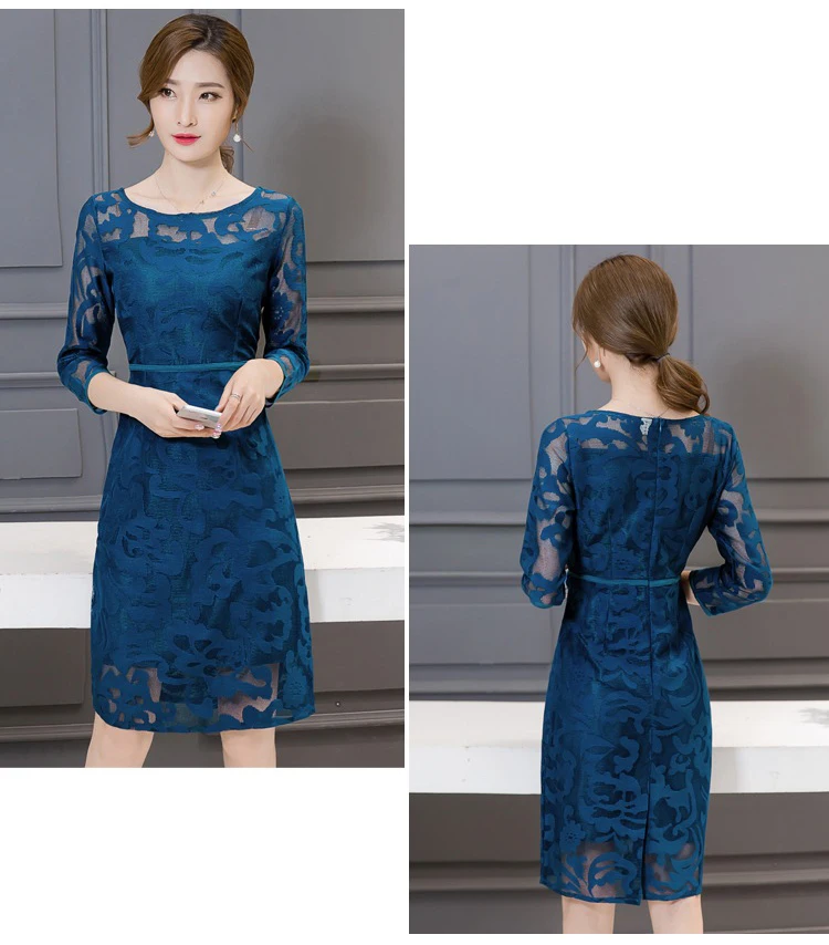 Женские Элегантные платья летнее офисное платье с рукавом 3/4 Сетчатое ажурное