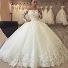 Vestido De Noiva, романтичное кружевное бальное платье с цветами, свадебные платья с длинными рукавами и открытыми плечами, свадебные платья, robe mariee