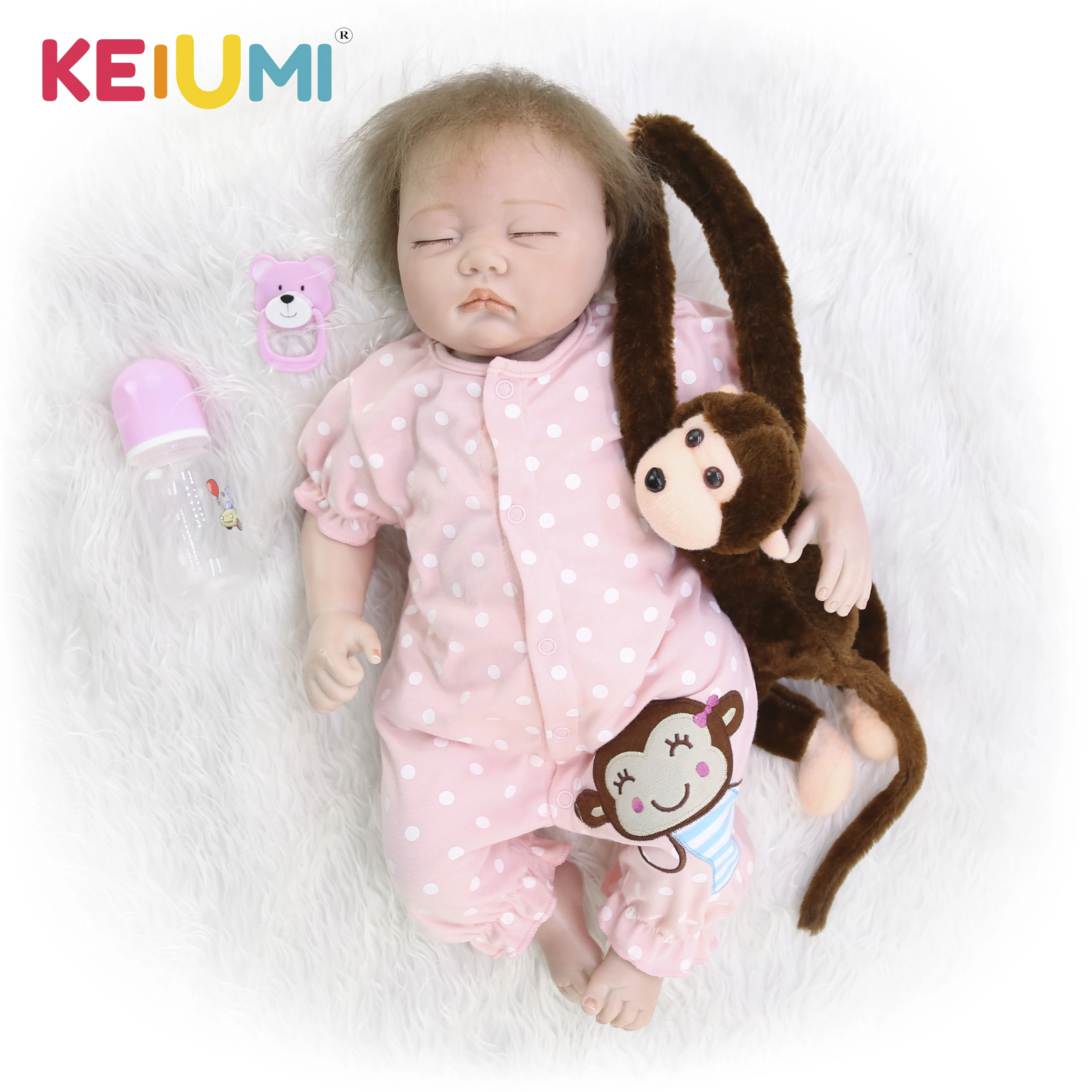 

KEIUMI 22 Inch Sleeping Reborn Baby Girl Real Lifelike Baby Doll Silicone Reborn Doll Toy With Curved Mohair Kids Playmate